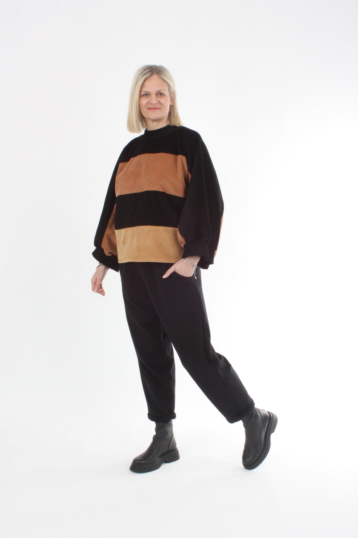 Sonia Top - Camel Toffee and Black Corduroy