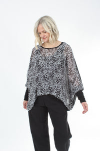 Alexa Top - Leopard Spot Print - Black with Black Cuffs