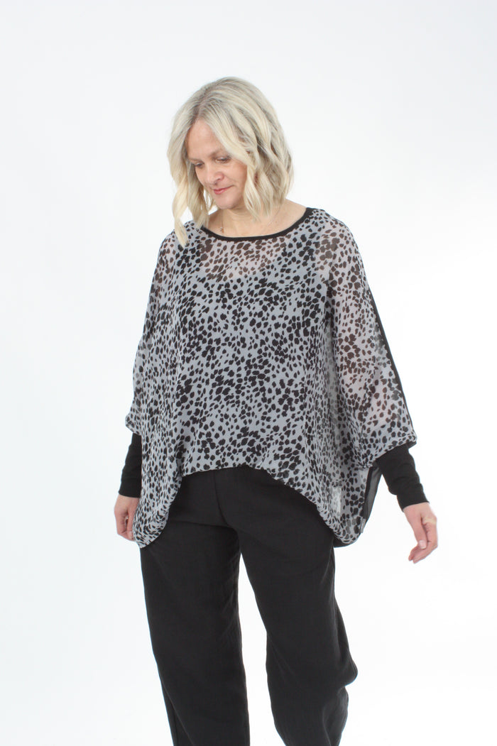 Alexa Top - Small Spot Print - Black with Black Cuffs