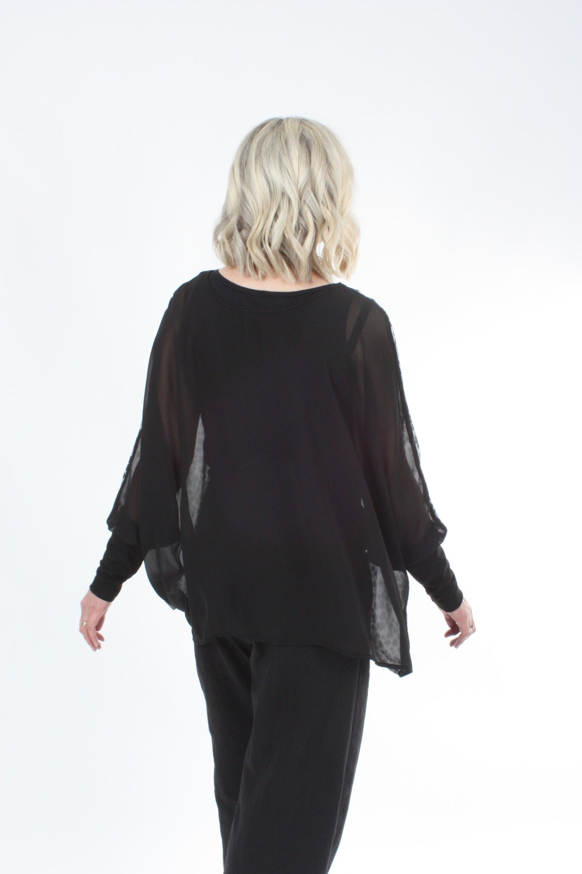 Alexa Top - Leopard Spot Print - Black with Black Cuffs