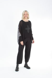 Alexa Top - Leopard Spot Print - Black with Black Cuffs