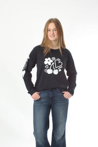 Long Sleeve Tee - Black with White Cherries and heart Print