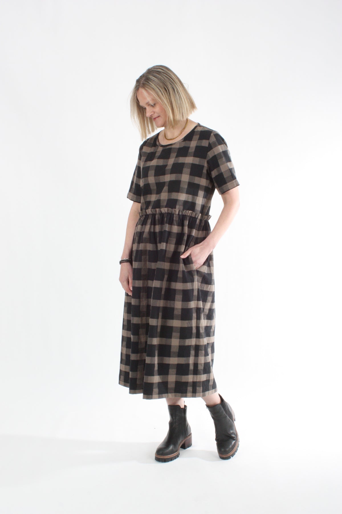 Tilly Dress - Black and Chocolate Check