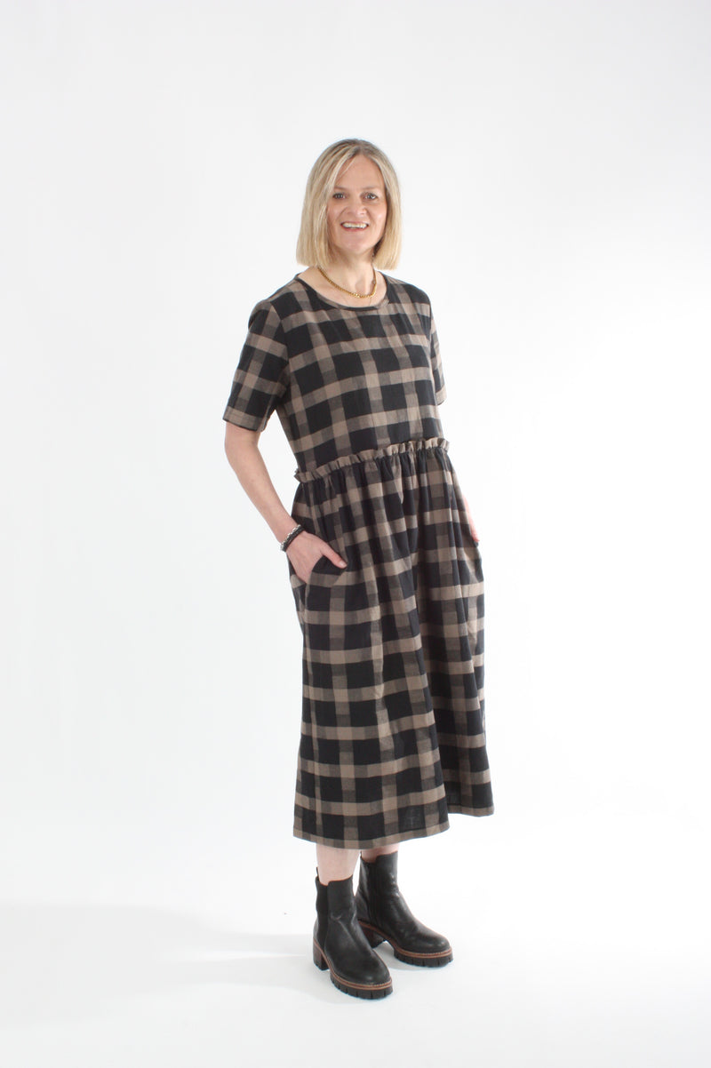 Tilly Dress - Black and Chocolate Check