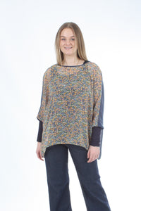 Alexa Top - Floral Print - Denim with Navy Cuffs