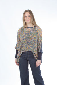 Alexa Top - Floral Print - Denim with Navy Cuffs