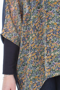 Alexa Top - Floral Print - Denim with Navy Cuffs