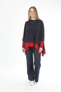 Square Poncho Merino - Navy - Red - Pre-Order