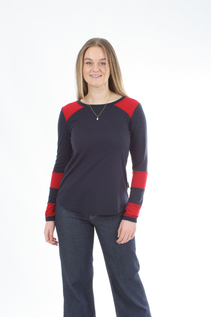 Milly Top - Merino Navy and Red - Pre Order
