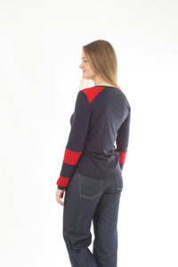 Milly Top - Merino Navy and Red - Pre Order