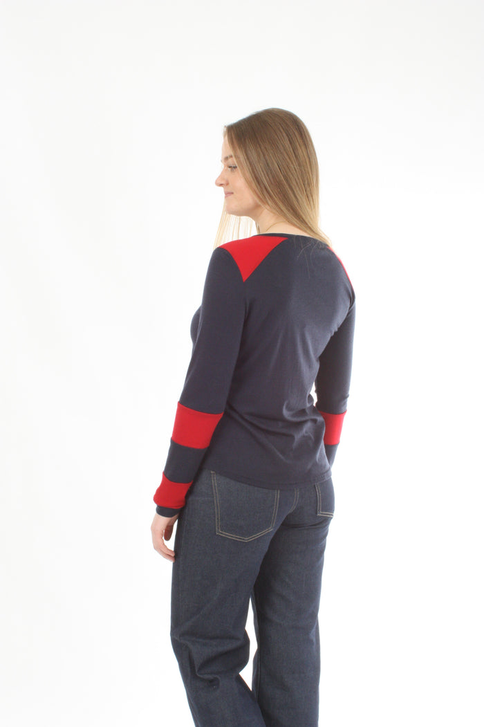 Milly Top - Merino Navy and Red - Pre Order