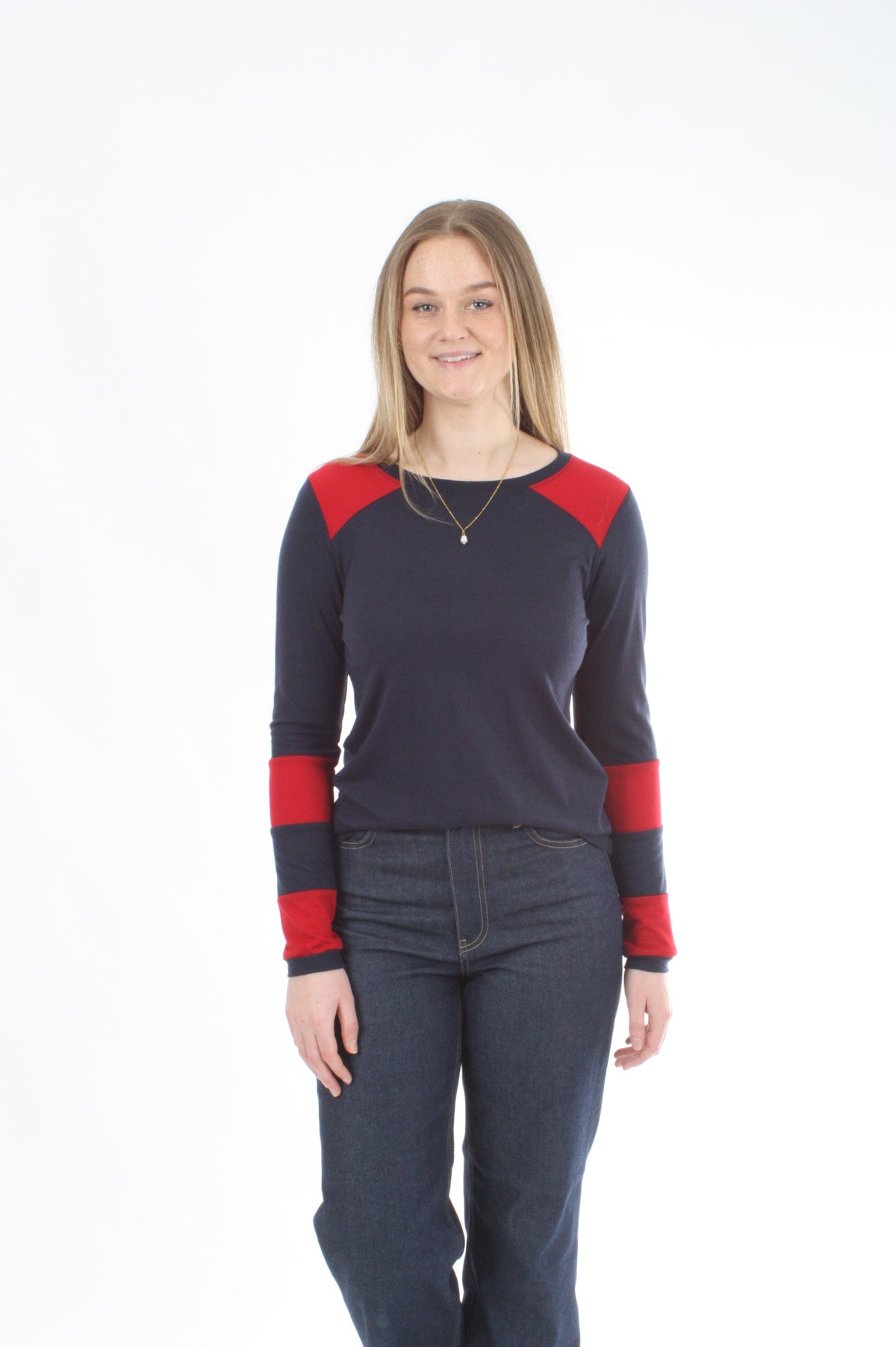 Milly Top - Merino Navy and Red - Pre Order