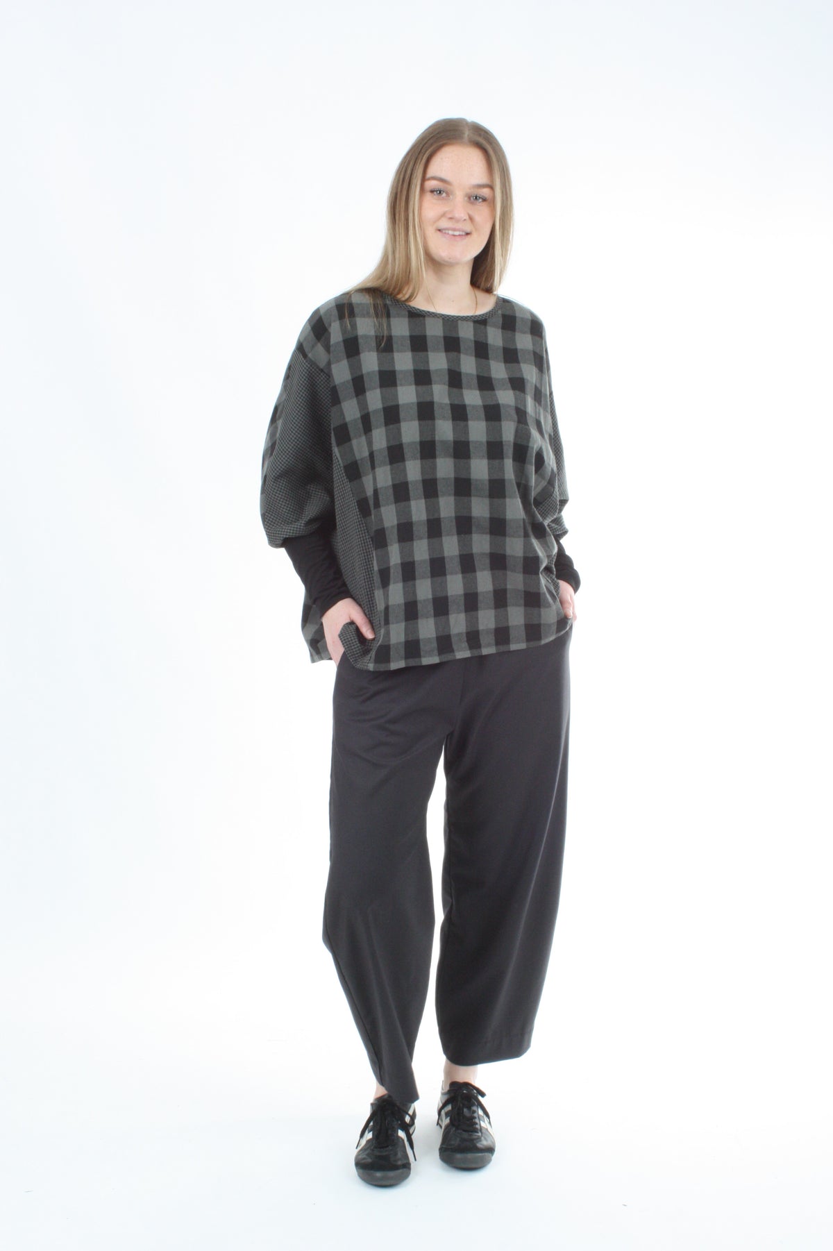 Alexa Top - Reversible - Slate Green and Black Check - Pre Order