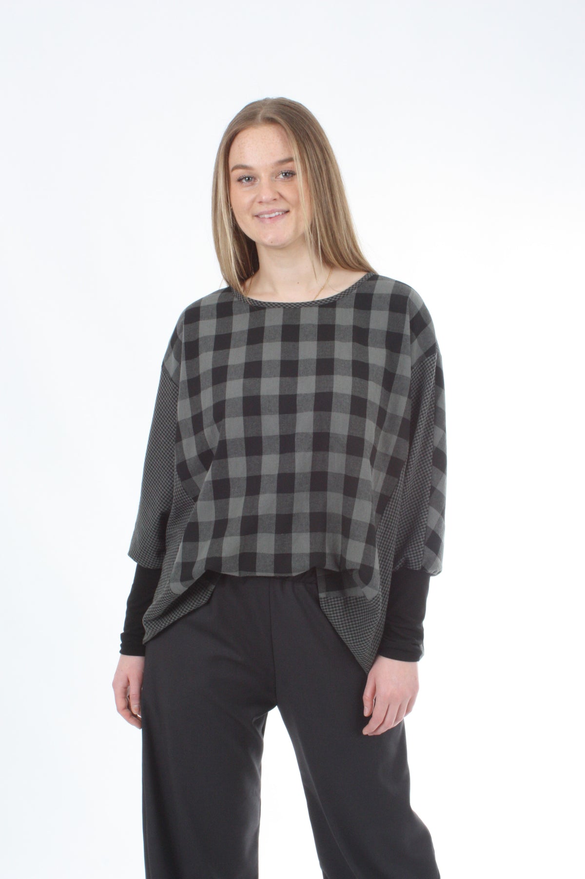 Alexa Top - Reversible - Slate Green and Black Check - Pre Order