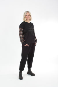 Quinn Top - Black Check Sleeve