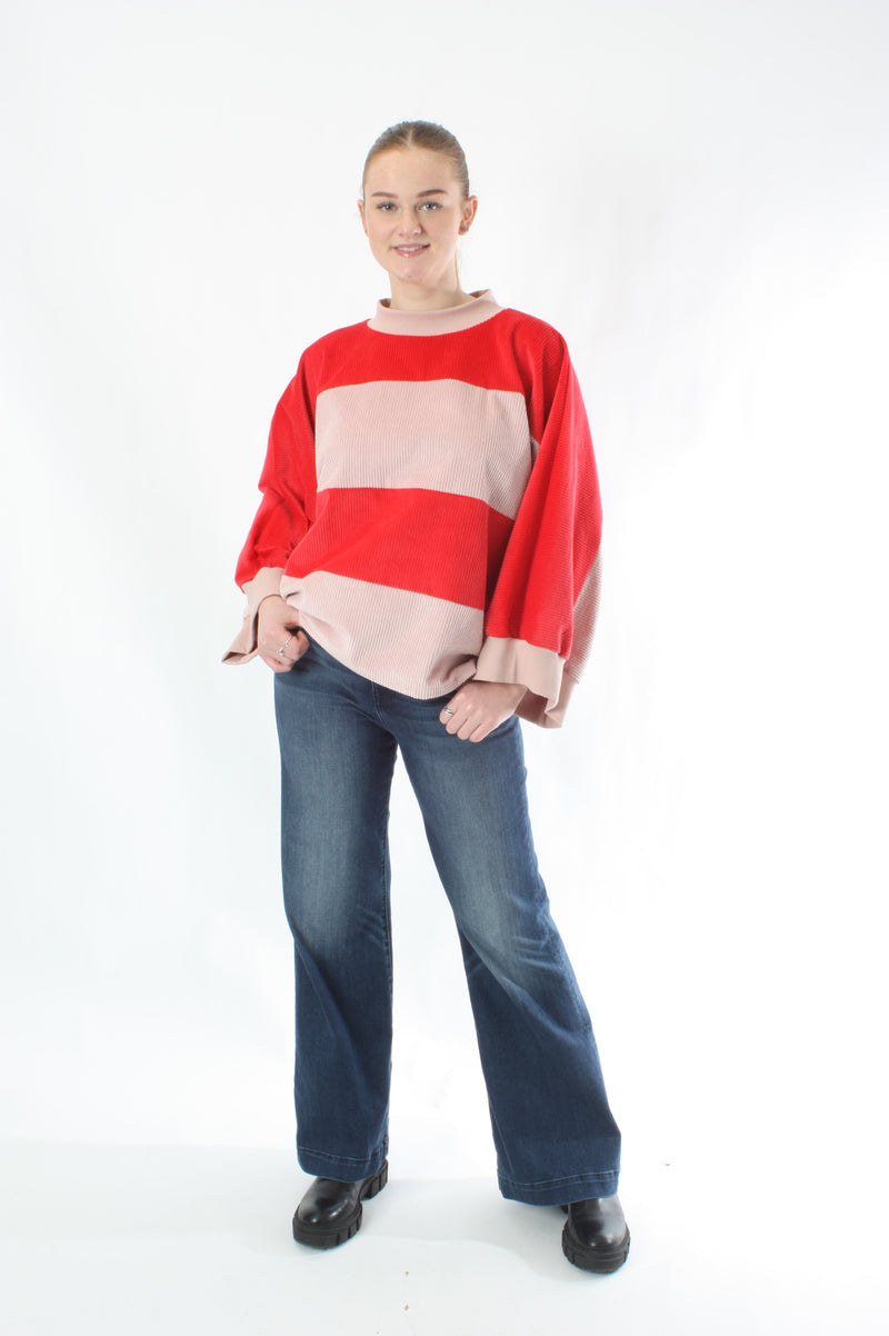 Sonia Top - Pink and Red Corduroy - Pre Order