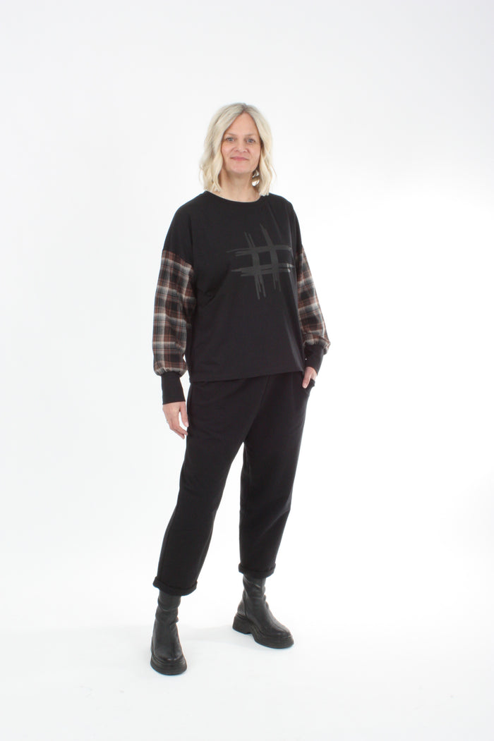 Quinn Top - Black Check Sleeve