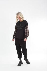 Quinn Top - Black Check Sleeve