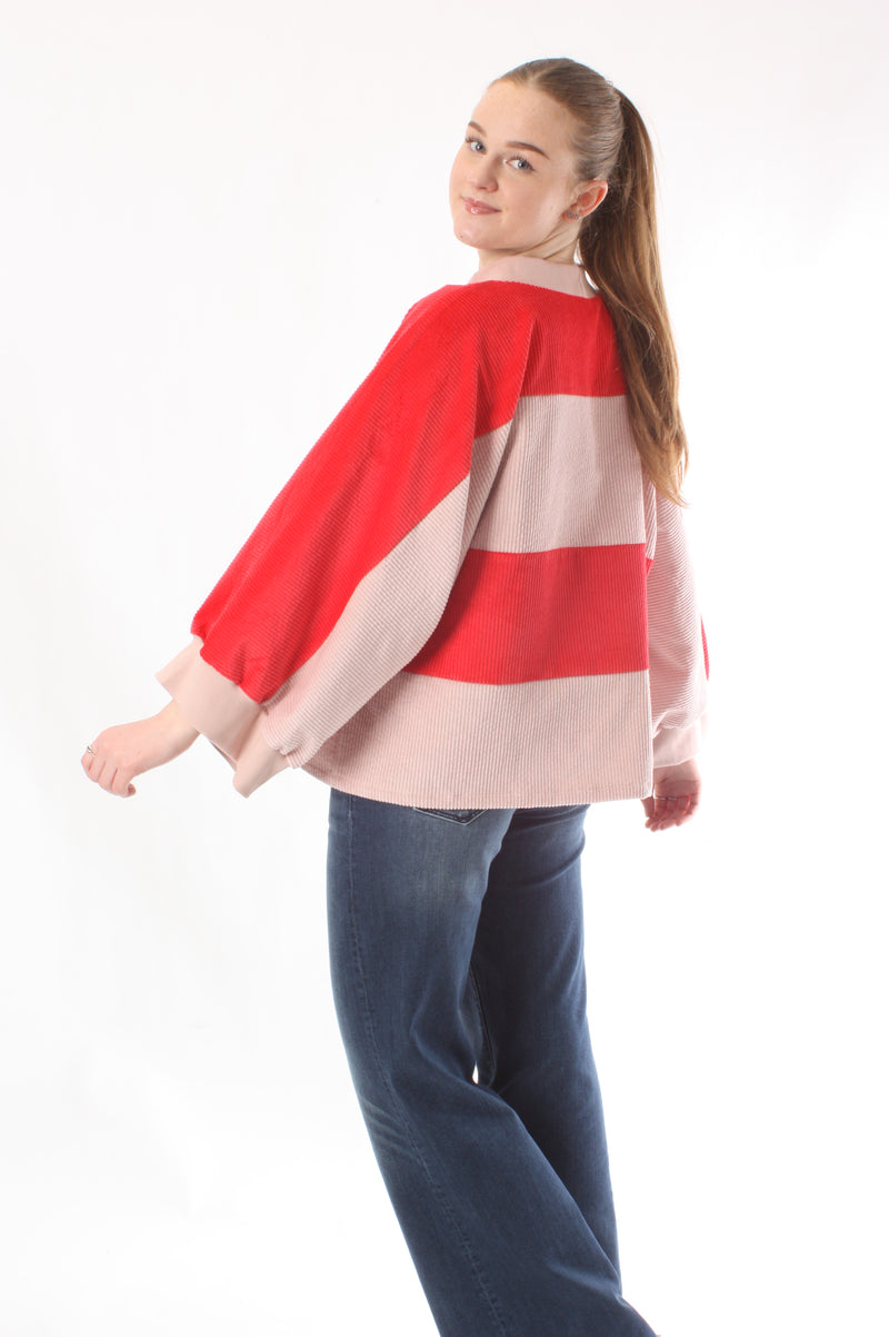 Sonia Top - Pink and Red Corduroy - Pre Order