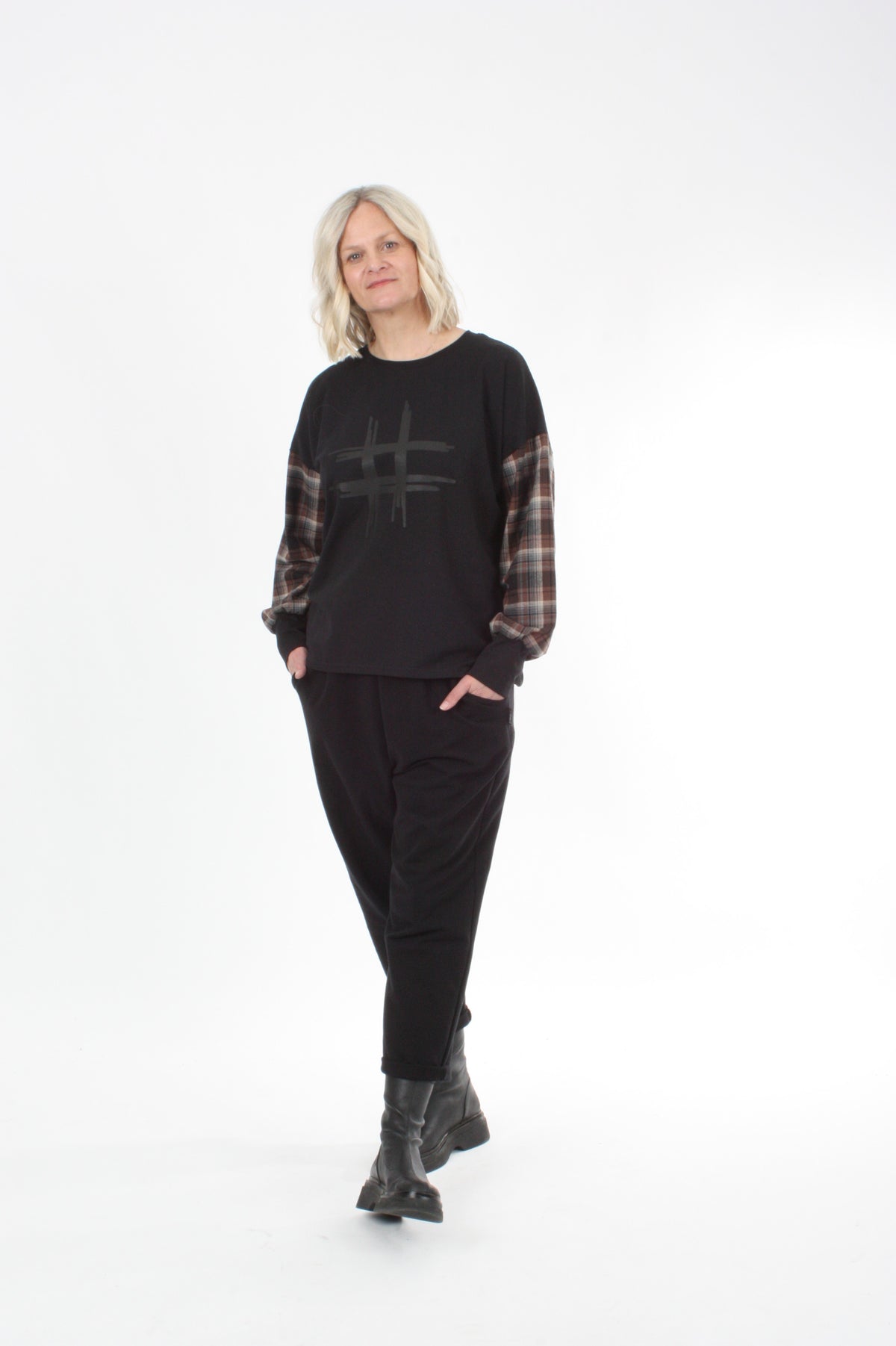 Quinn Top - Black Check Sleeve