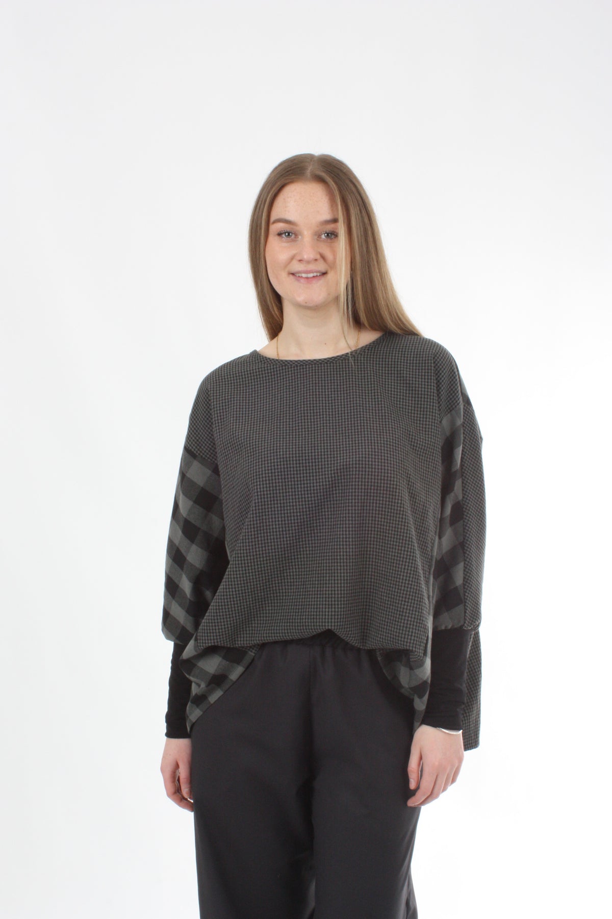 Alexa Top - Reversible - Slate Green and Black Check - Pre Order