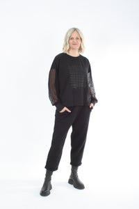 Quinn Top - Black Mesh Sleeves
