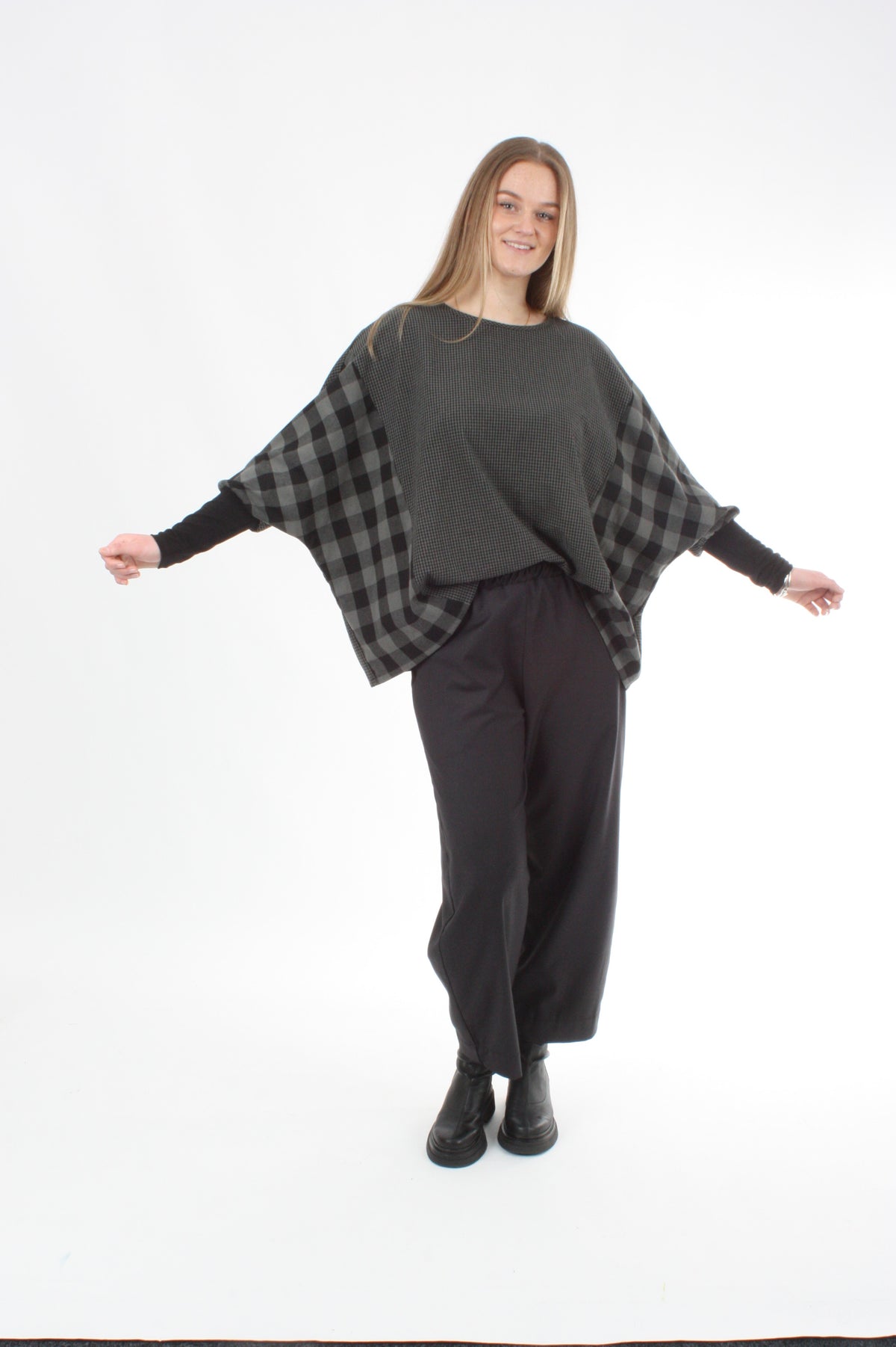 Alexa Top - Reversible - Slate Green and Black Check - Pre Order