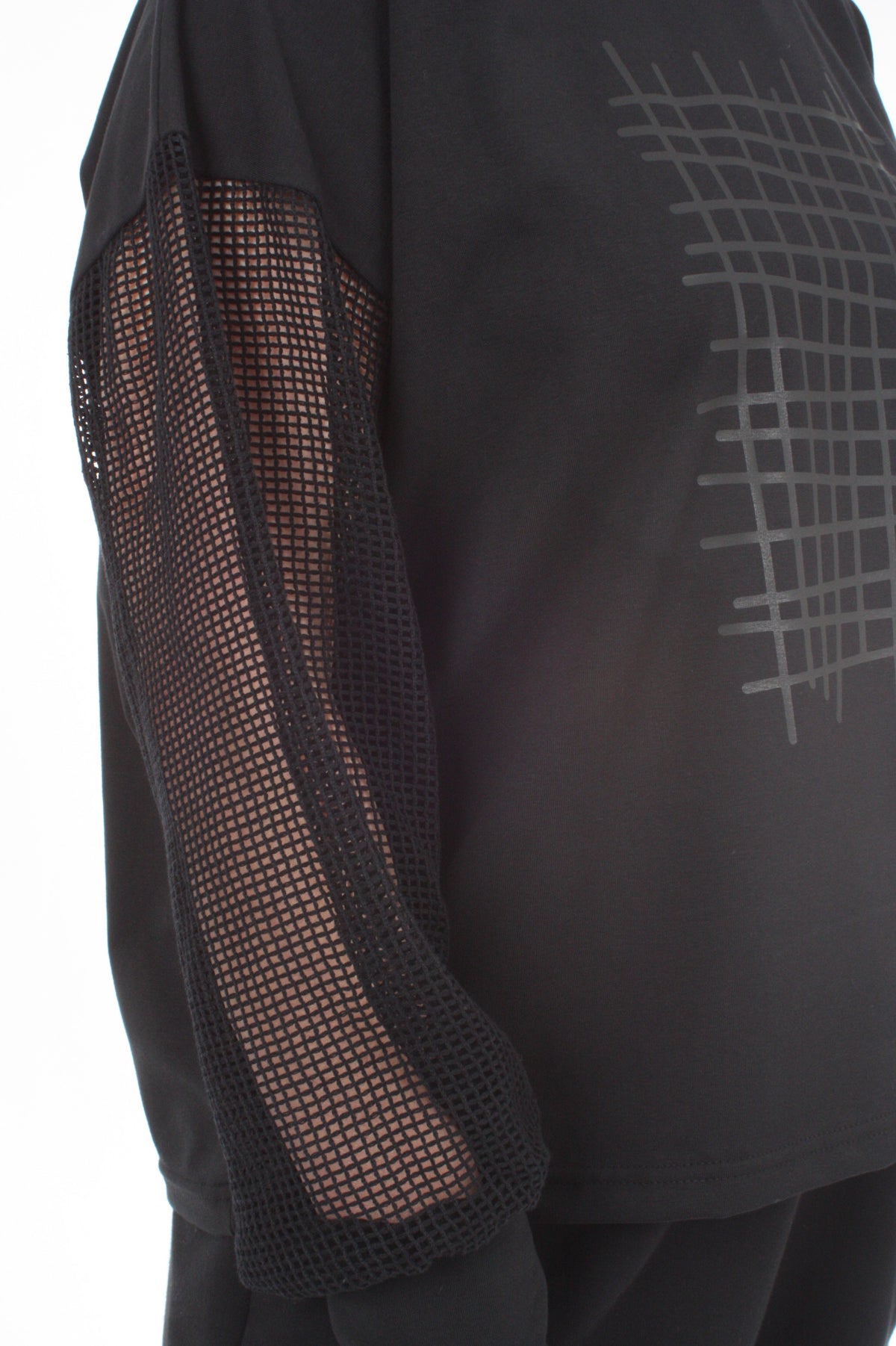 Quinn Top - Black Mesh Sleeves