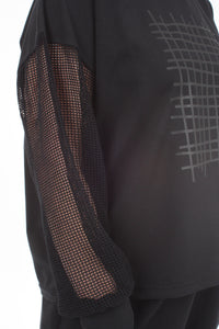 Quinn Top - Black Mesh Sleeves
