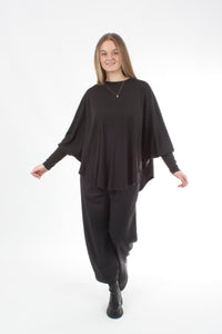 Poncho Plain Chocolate Merino - Black cuff - Pre-Order 2-3 weeks