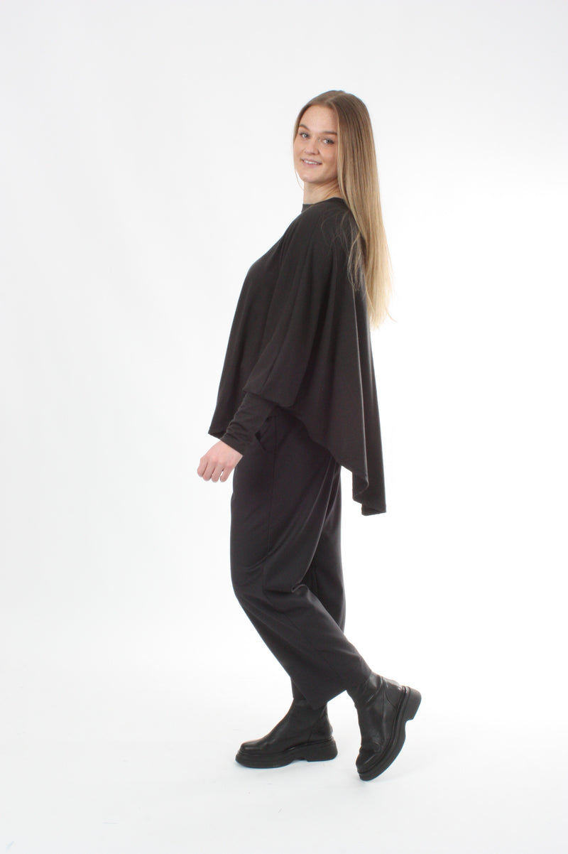 Poncho Plain Chocolate Merino - Black cuff - Pre-Order 2-3 weeks