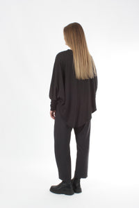 Poncho Plain Chocolate Merino - Black cuff - Pre-Order 2-3 weeks