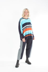 Alexa Top - Merino - Navy and Multi colour Stripe