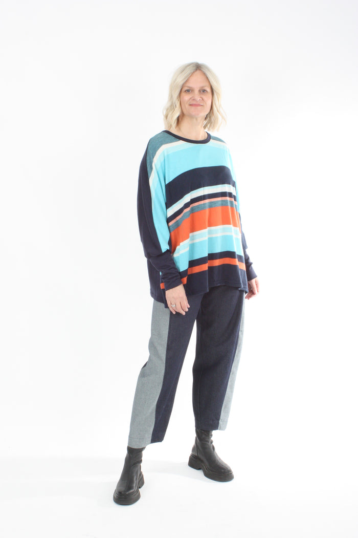 Alexa Top - Merino - Navy and Multi colour Stripe