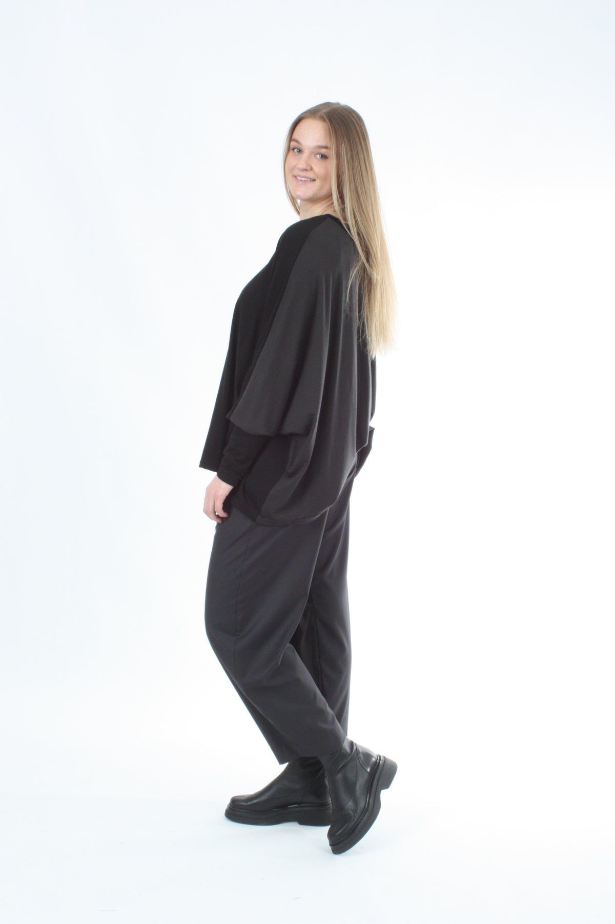 Alexa Top - Merino - Reversible Chocolate/Black - Black Cuff - Pre Order