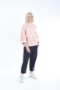 Sonia Top - Pink - White Lines Print - Pre Order