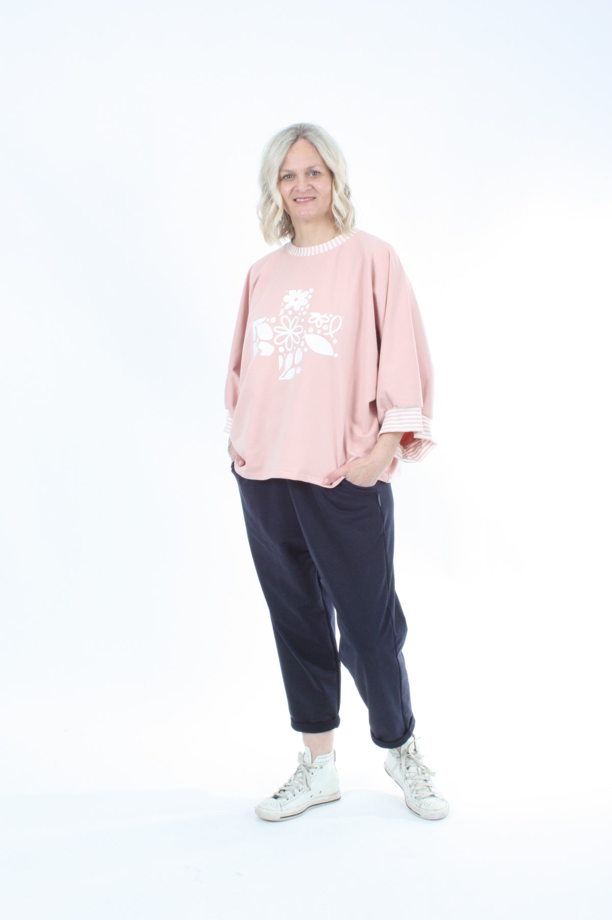 Sonia Top - Pink - White Floral cross Print - Pre Order