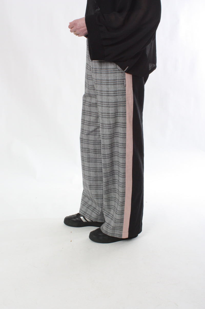 Olivia Pants - Check - Black with Pink Stripe - Pre-Order