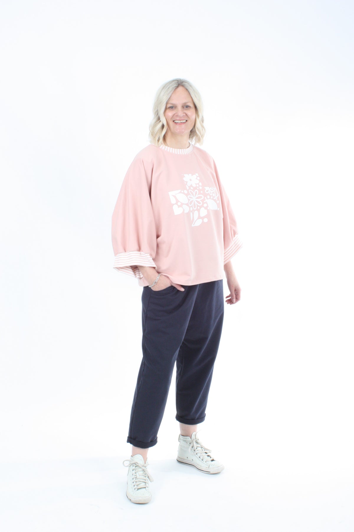 Sonia Top - Pink - White Floral cross Print - Pre Order