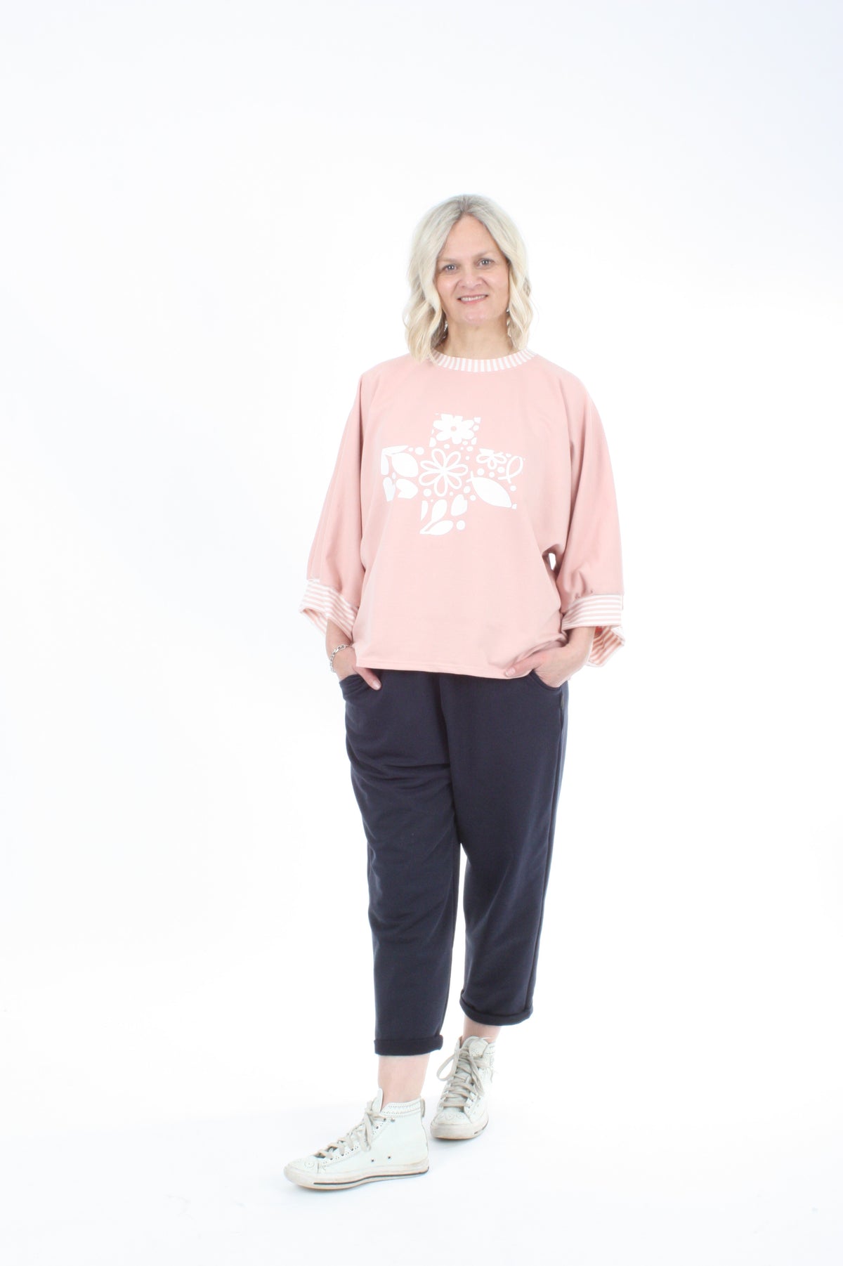 Sonia Top - Pink - White Floral cross Print - Pre Order