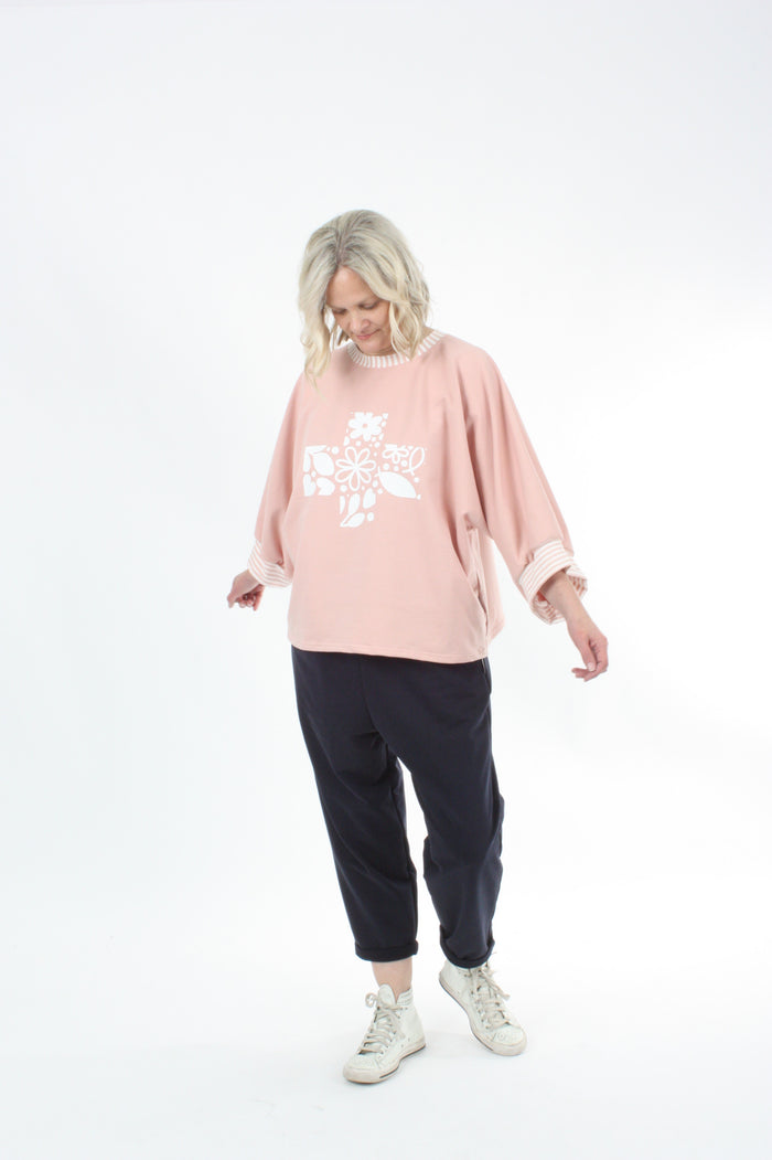 Sonia Top - Pink - White Floral cross Print - Pre Order