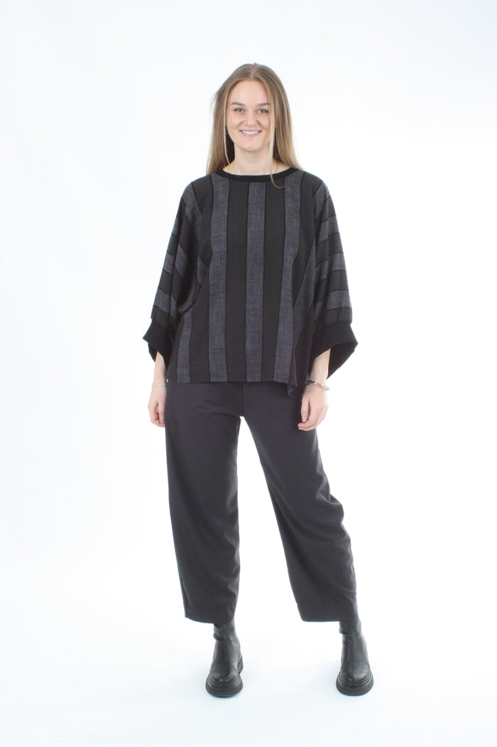 Vanessa Top - Charcoal and Black Stripe - Black Trims