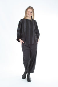 Vanessa Top - Charcoal and Black Stripe - Black Trims