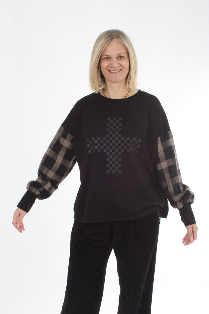 Quinn Top - Black - Chocolate Check - Pre Order