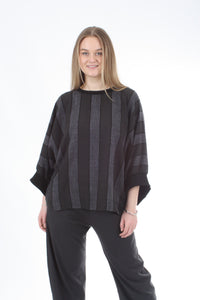Vanessa Top - Charcoal and Black Stripe - Black Trims