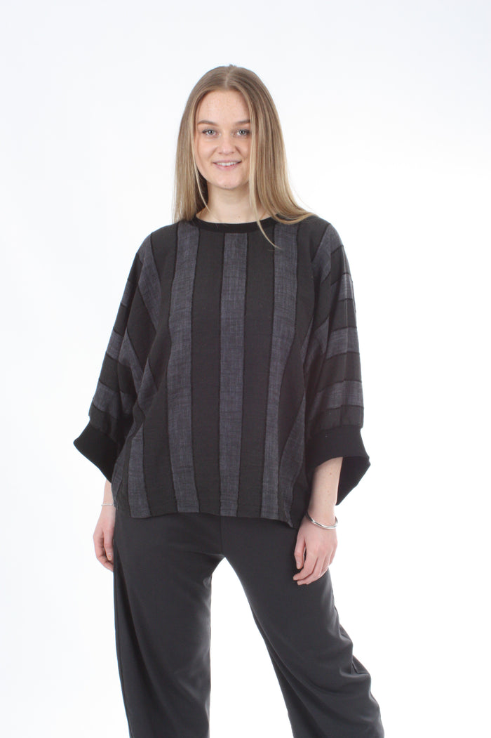 Vanessa Top - Charcoal and Black Stripe - Black Trims