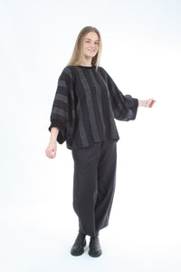 Vanessa Top - Charcoal and Black Stripe - Black Trims