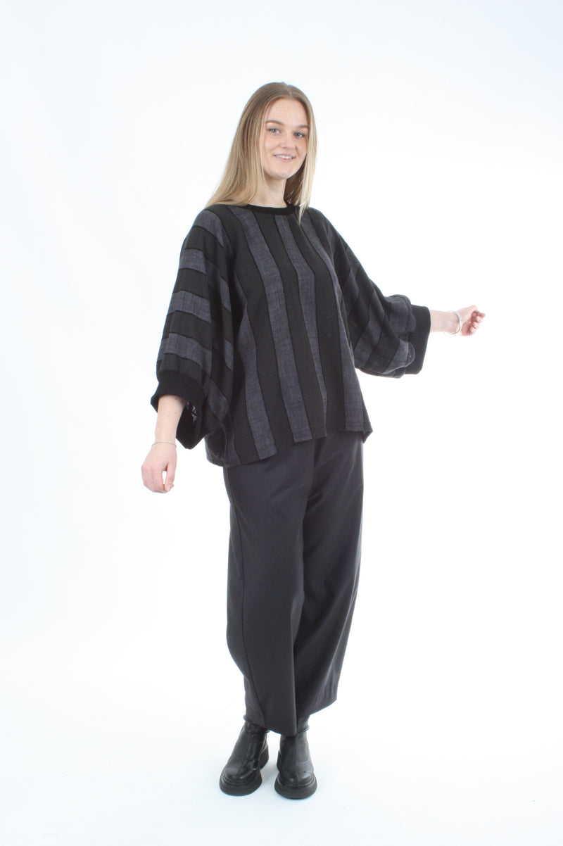 Vanessa Top - Charcoal and Black Stripe - Black Trims