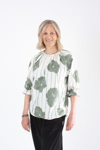 Cora Top - Cream with Khaki Flower Print