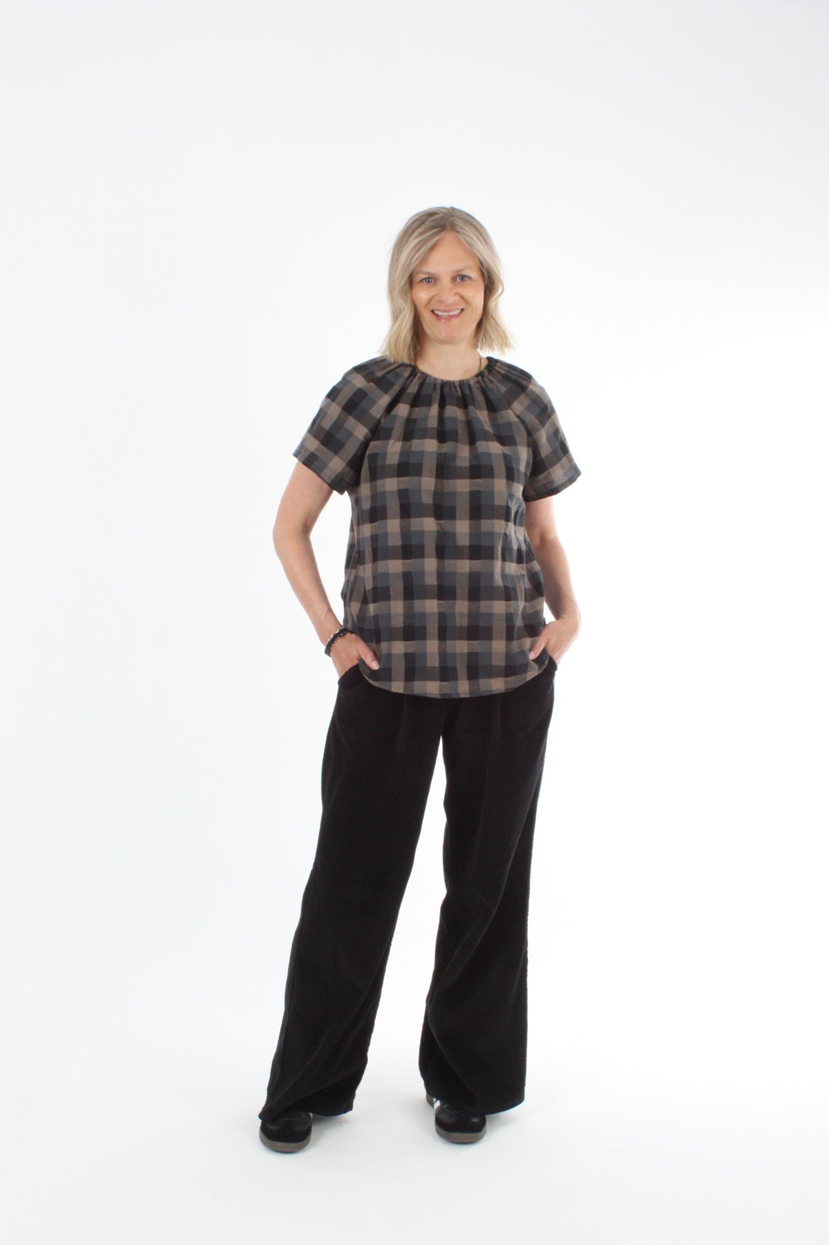 Eva Top - Short Sleeve - Mocha Check